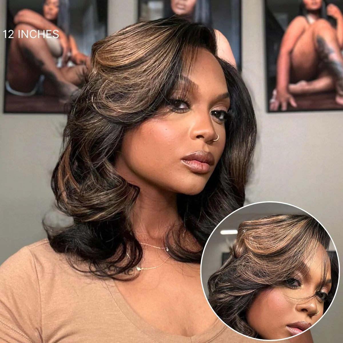 Brown Highlight Layered Wavy Butterfly Haircut Glueless Minimalist HD Lace Wig Pre-Cut Lace - Image 4