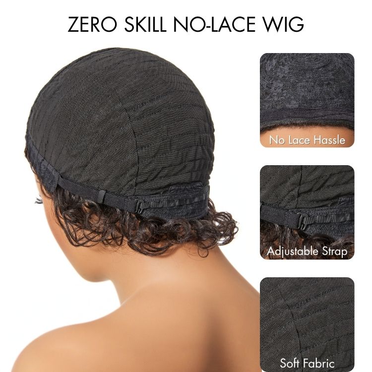 Throw On & Go Brown Highlight / Natural Black Short Bouncy Curls with Bangs Glueless Wig 100% Human Hair - US Only - Image 7