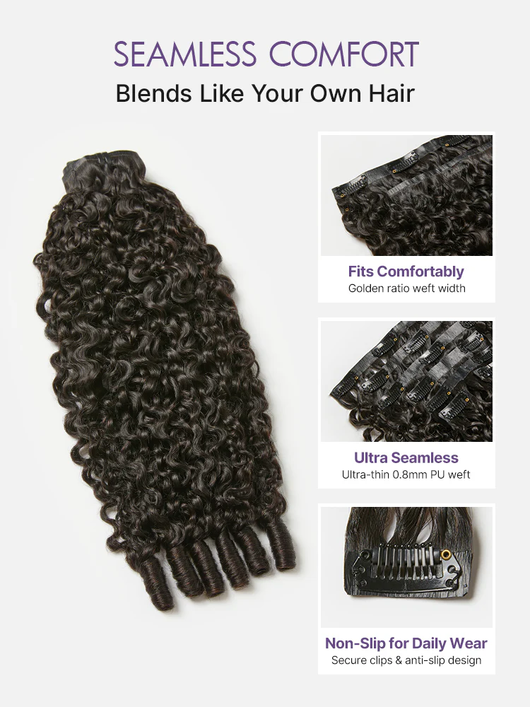 Burmese Curly Finger Coil Ends Seamless Clip in Extensions Real Human Hair Pieces 135g 9pcs / 7pcs with Free Gift - Image 6