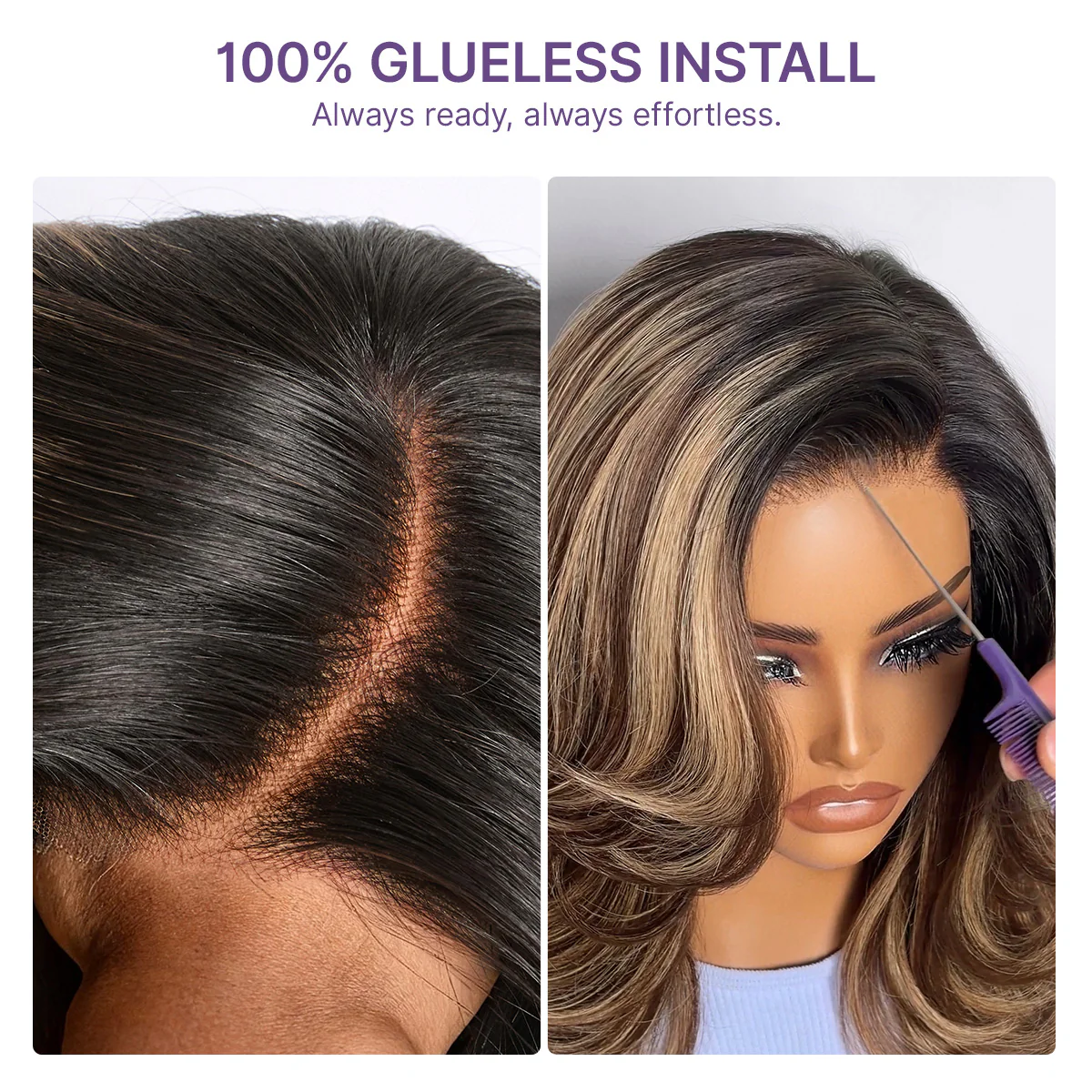 Caramel Brown Highlight Layered Haircut Wavy Glueless HD Minimalist Lace Wig Pre-Cut - Image 5