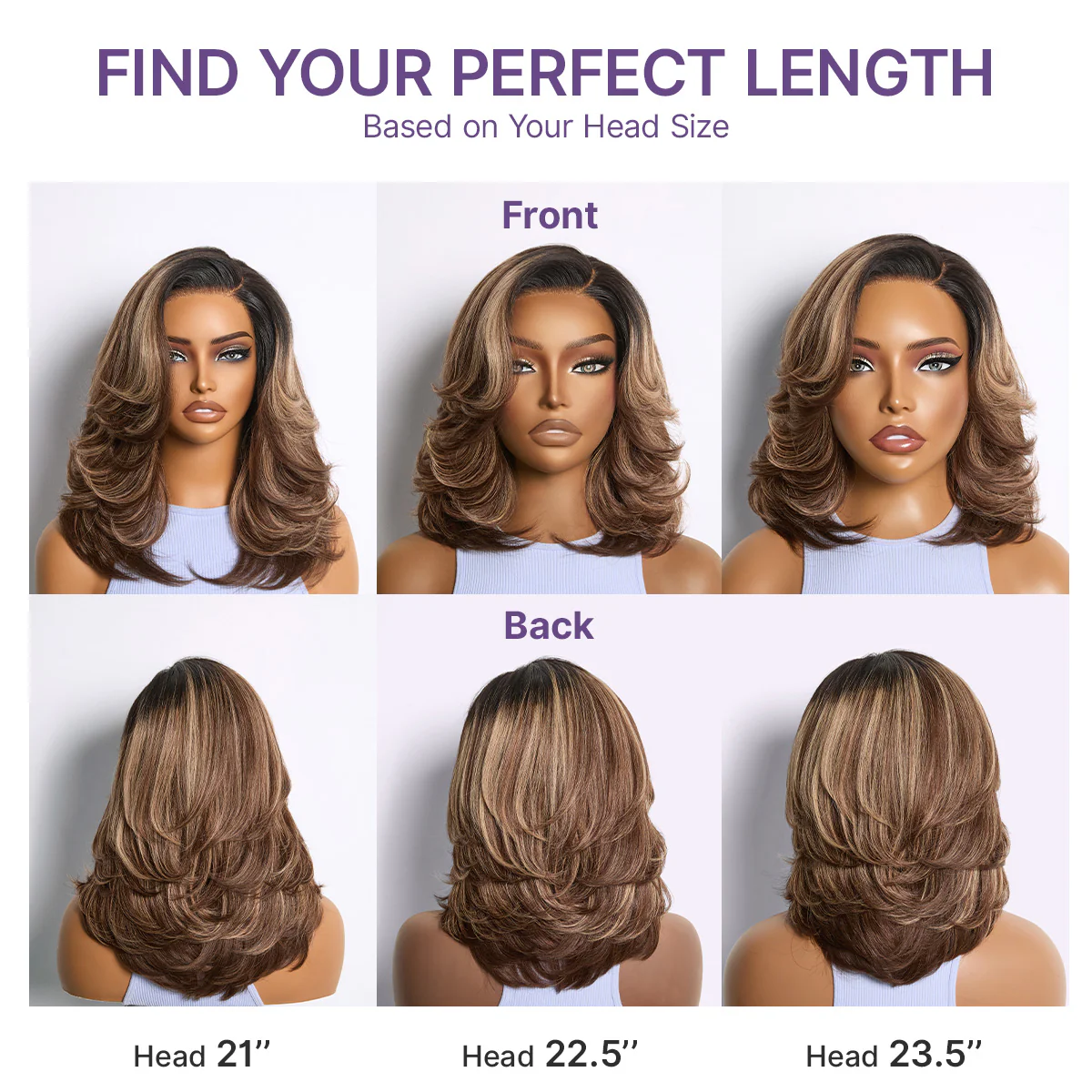 Caramel Brown Highlight Layered Haircut Wavy Glueless HD Minimalist Lace Wig Pre-Cut - Image 9