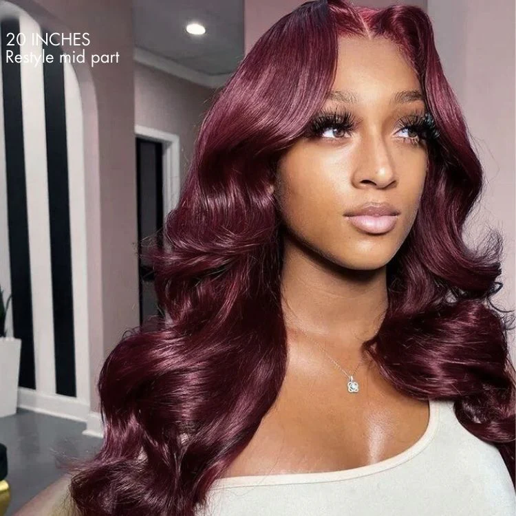 Chic Burgundy 99J Layered Cut Loose Body Wave Glueless 5x5 Closure Lace Wig Pre-Cut Lace - US Only - Image 3