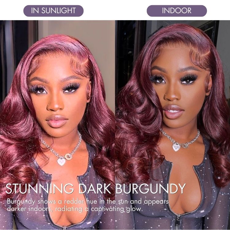 Chic Burgundy 99J Layered Cut Loose Body Wave Glueless 5x5 Closure Lace Wig Pre-Cut Lace - US Only - Image 4