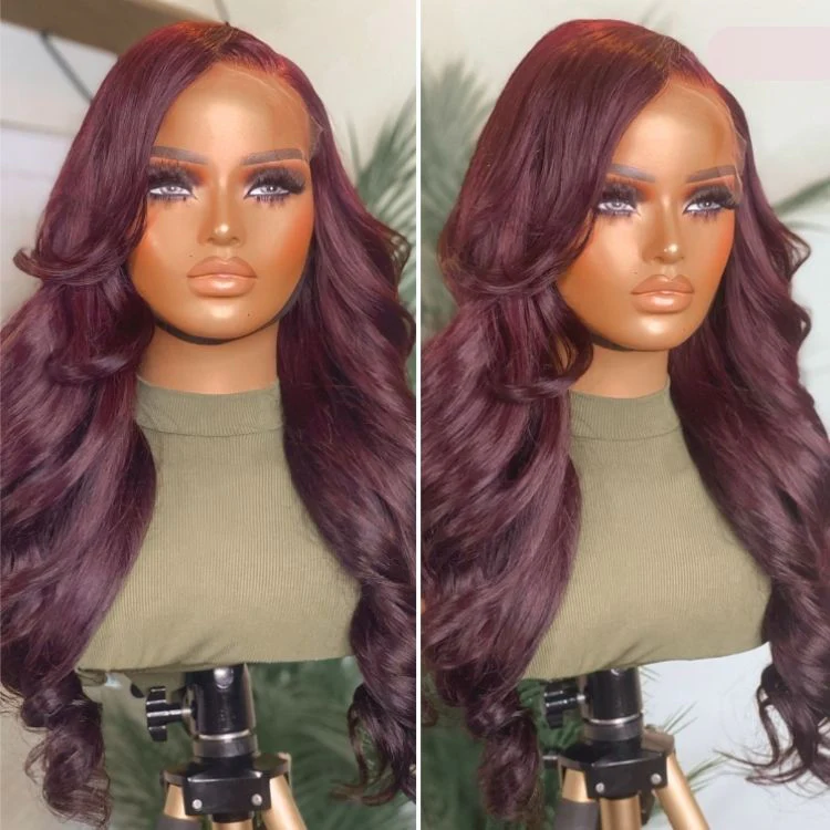 Chic Burgundy 99J Layered Cut Loose Body Wave Glueless 5x5 Closure Lace Wig Pre-Cut Lace - US Only - Image 5