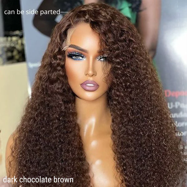 Chocolate Brown Long Curly Glueless 5x5 Closure Long Wig 100% Human Hair - US Only - Image 9