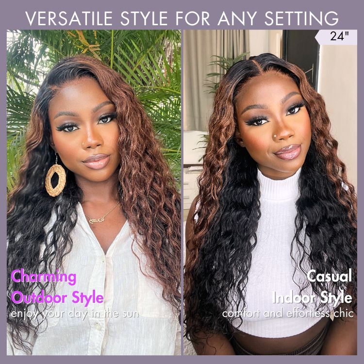Classic and Chic Peekaboo Ombre Brown Water Wave Glueless 5x5 Closure Lace Curly Wig - US Only - Image 2