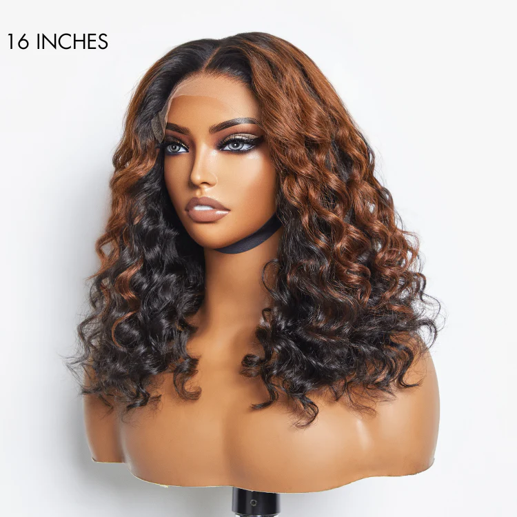 Classic and Chic Peekaboo Ombre Brown Water Wave Glueless 5x5 Closure Lace Curly Wig - US Only - Image 5