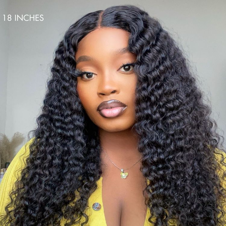 Deep Wave 4x4 Closure Lace Glueless Mid Part Long Curly Wig 100% Human Hair - US Only - Image 2