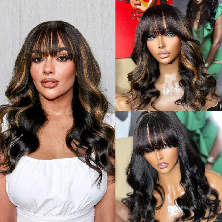 Breathable Cap Loose Wave 5x5 Closure Lace Glueless Human Hair Long Wig with Cute Bangs - US Only - Image 3