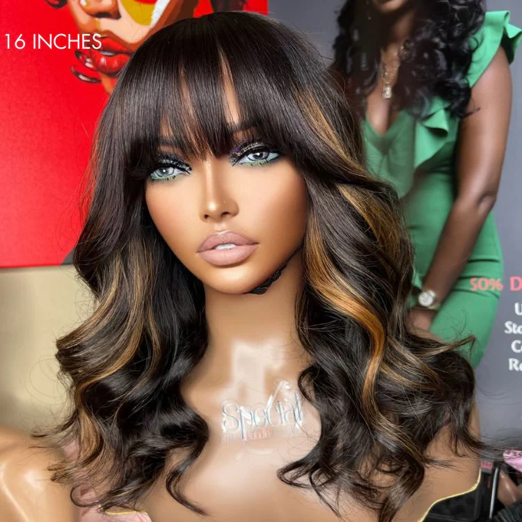 Breathable Cap Loose Wave 5x5 Closure Lace Glueless Human Hair Long Wig with Cute Bangs - US Only - Image 4
