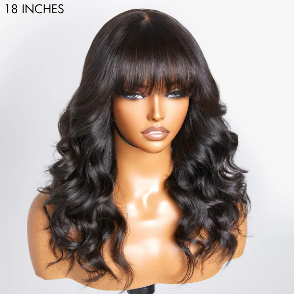 Breathable Cap Loose Wave 5x5 Closure Lace Glueless Human Hair Long Wig with Cute Bangs - US Only - Image 6