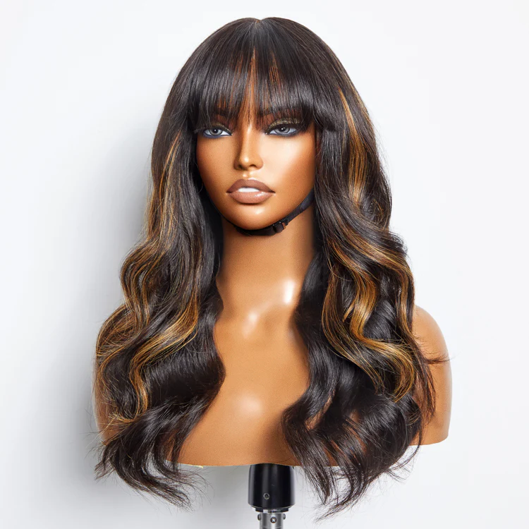 Breathable Cap Loose Wave 5x5 Closure Lace Glueless Human Hair Long Wig with Cute Bangs - US Only - Image 7