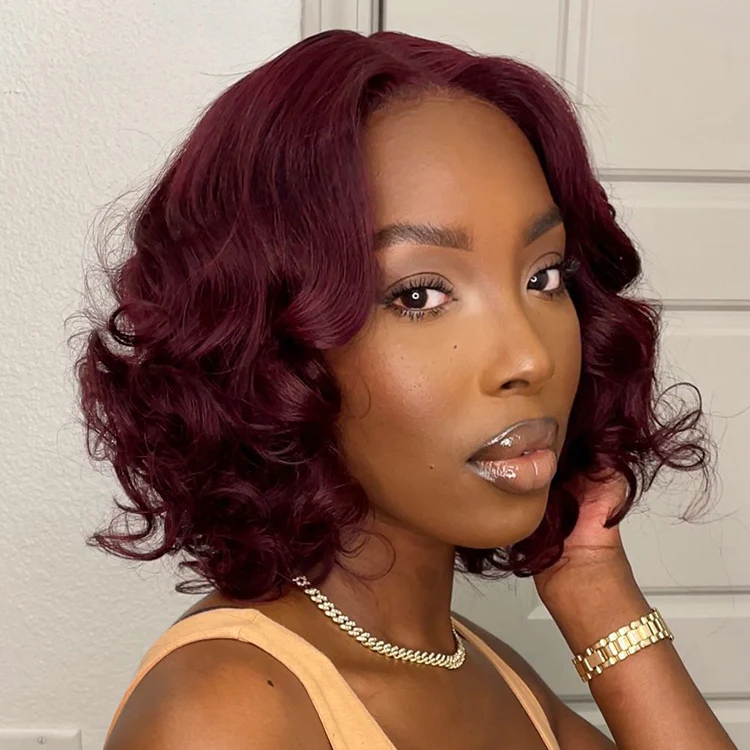 Dark Plum 99J Hair Color Wig Loose Wave Minimalist HD Lace Glueless Mid Part Short Wig - US Only - Image 2