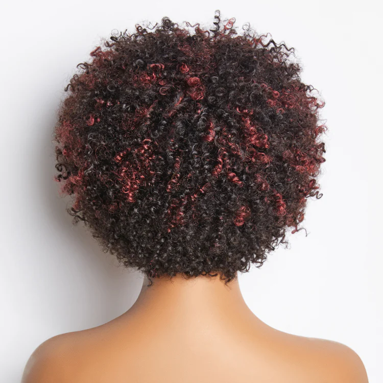 Dark Red / Blonde Highlights / Natural Black Afro Curls Glueless Ready to Go Wig Beginner Friendly - US Only - Image 3