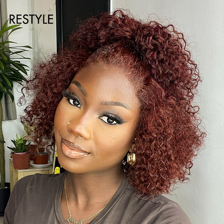 Dark Reddish Brown Water Wave Glueless 5x5 Closure Lace Short Curly Wig - US Only - Image 4