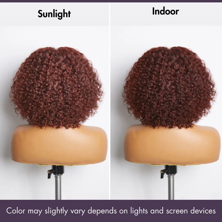 Dark Reddish Brown Water Wave Glueless 5x5 Closure Lace Short Curly Wig - US Only - Image 5