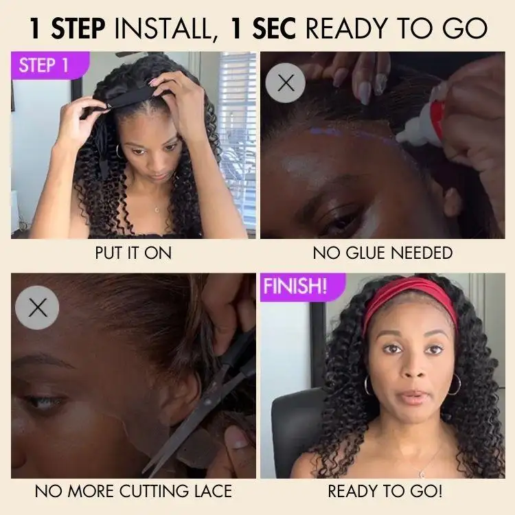 Black Deep Wave Headband Wig (Get Free Trendy Headbands) - Image 4