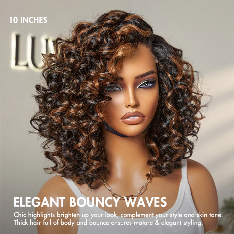 Effortless Elegance Copper Highlight / Natural Black Bouncy Curl Wig Minimalist HD Lace Glueless Wig Pre-Cut Lace - Image 2