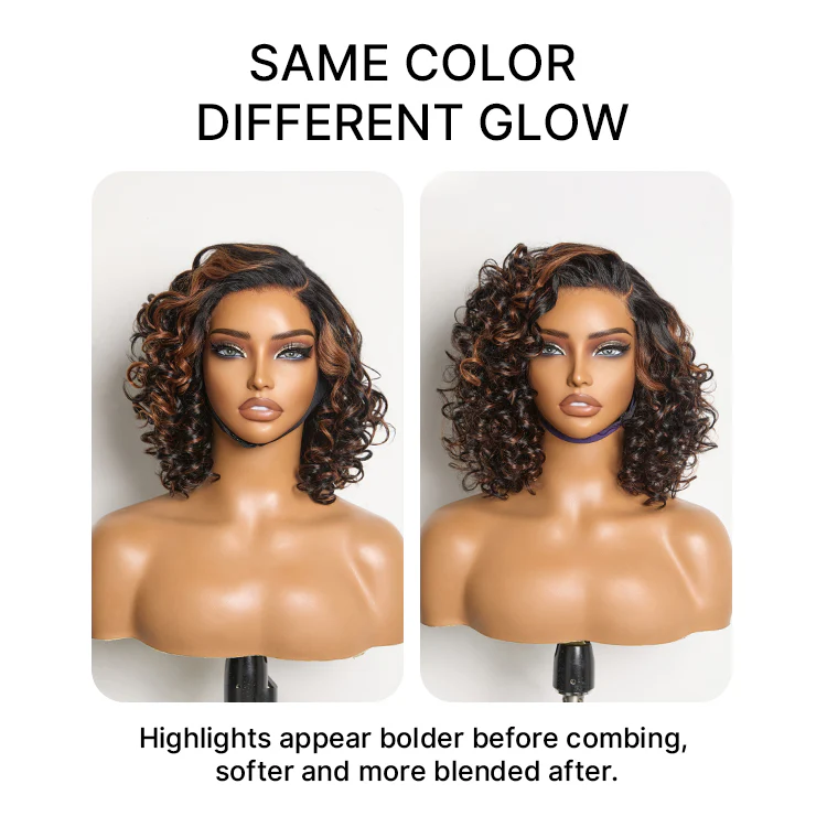 Effortless Elegance Copper Highlight / Natural Black Bouncy Curl Wig Minimalist HD Lace Glueless Wig Pre-Cut Lace - Image 20