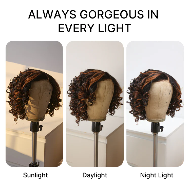 Effortless Elegance Copper Highlight / Natural Black Bouncy Curl Wig Minimalist HD Lace Glueless Wig Pre-Cut Lace - Image 21