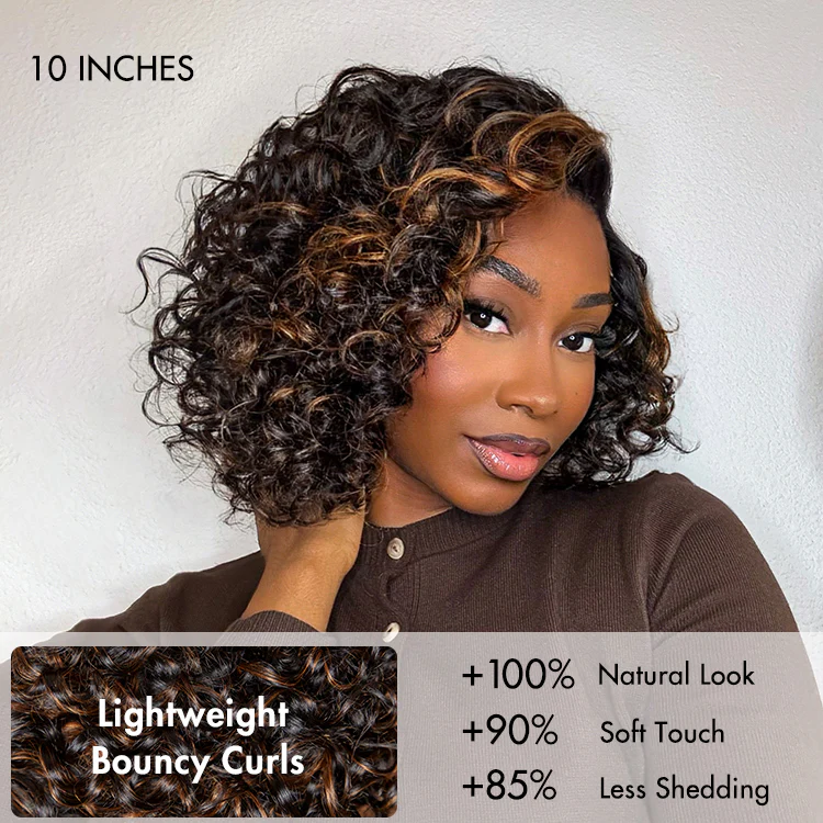 Effortless Elegance Copper Highlight / Natural Black Bouncy Curl Wig Minimalist HD Lace Glueless Wig Pre-Cut Lace - Image 3
