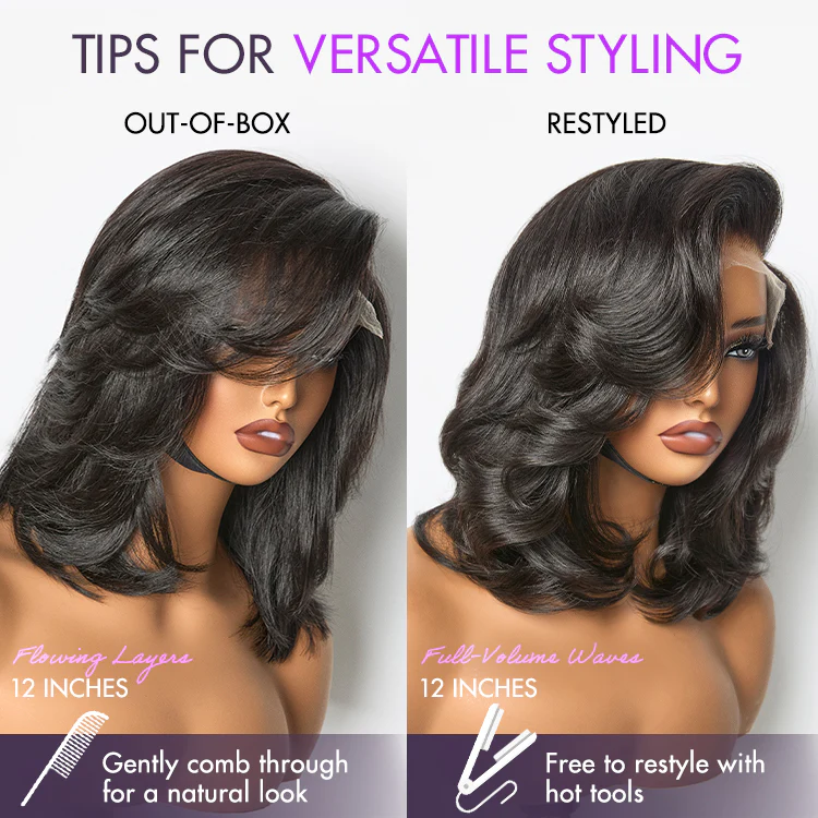 Effortlessly Chic Butterfly Cut Layered Wavy Glueless HD Minimalist Lace Short Wig - Image 10