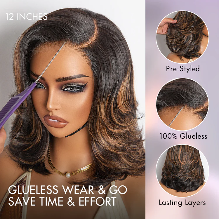 Effortlessly Chic Butterfly Cut Layered Wavy Glueless HD Minimalist Lace Short Wig - Image 22