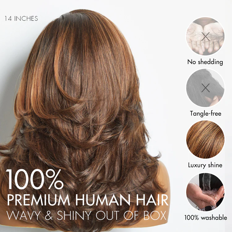 Effortlessly Chic Butterfly Haircut Pre-Layered Cut Brown Highlight Glueless Minimalist HD Lace Shoulder Length Wig - Image 5