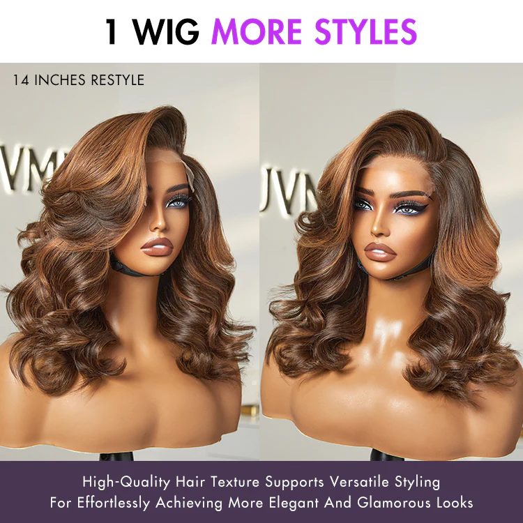 Effortlessly Chic Butterfly Haircut Pre-Layered Cut Brown Highlight Glueless Minimalist HD Lace Shoulder Length Wig - Image 6