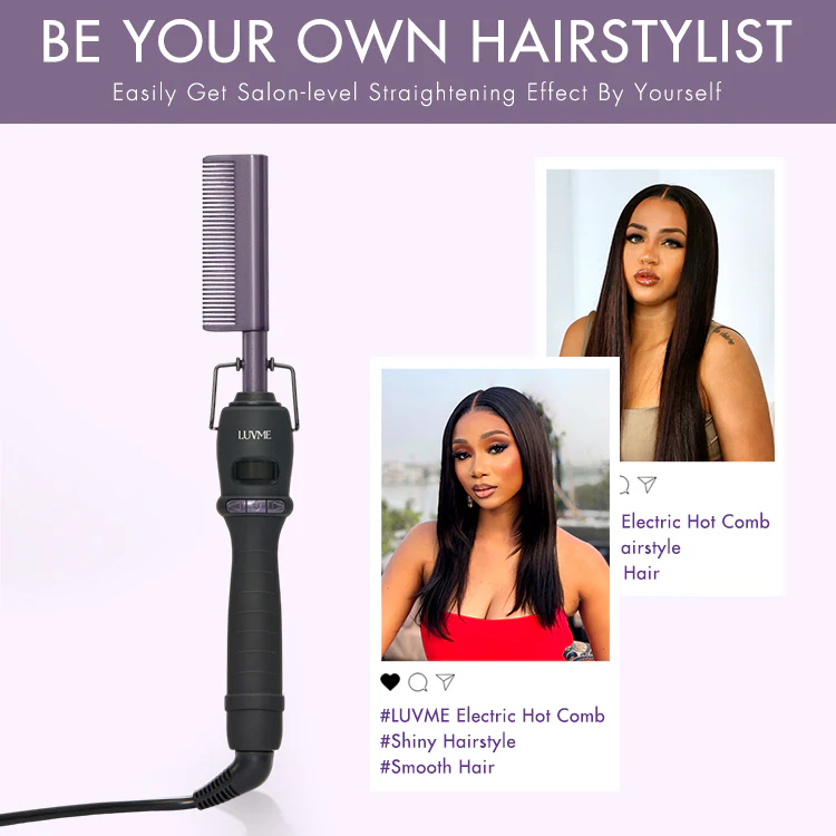 Electric Hot Comb with US Plug for Wigs and Natural Hair, 30s Fast Heating & Adjustable Temp - Image 4