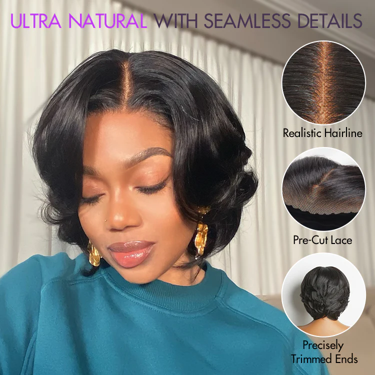1 SEC INSTALL WIG | Elegant Boss Vibe Short Pixie Cut Natural Black / Ombre Brown Glueless Minimalist HD Lace Wig Pre Cut Lace - Image 5