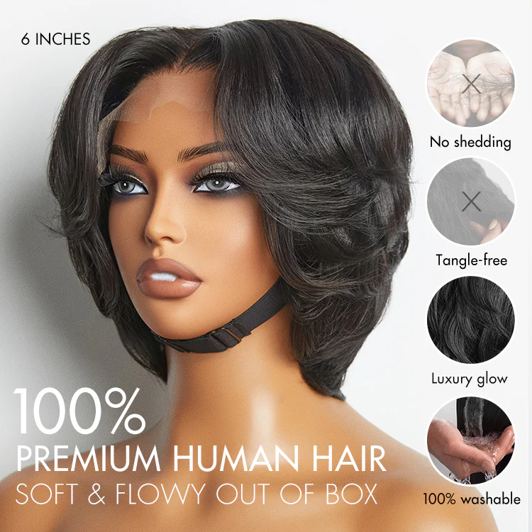 1 SEC INSTALL WIG | Elegant Boss Vibe Short Pixie Cut Natural Black / Ombre Brown Glueless Minimalist HD Lace Wig Pre Cut Lace - Image 6
