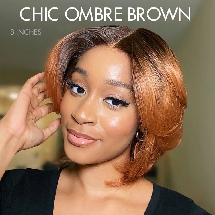 1 SEC INSTALL WIG | Elegant Boss Vibe Short Pixie Cut Natural Black / Ombre Brown Glueless Minimalist HD Lace Wig Pre Cut Lace - Image 9