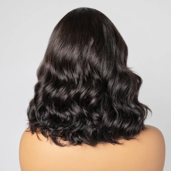 Elegant Natural Black Wavy Minimalist HD Lace Glueless C Part Short Wig 100% Human Hair - US Only - Image 6