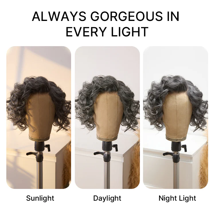 Elegant Salt & Pepper Grey Wig Loose Body Wave Glueless Minimalist Lace Short Wig Pre-Cut Lace - Image 13