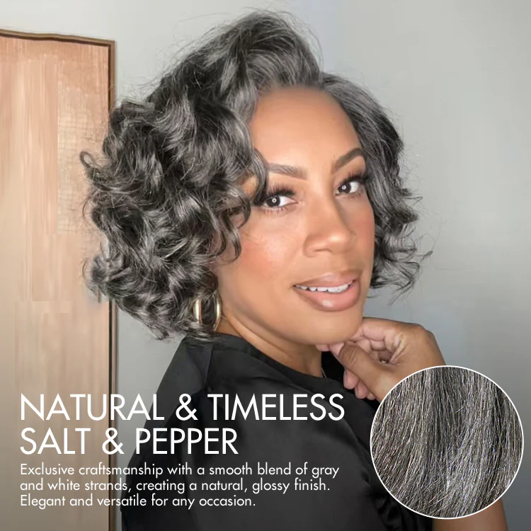 Elegant Salt & Pepper Grey Wig Loose Body Wave Glueless Minimalist Lace Short Wig Pre-Cut Lace - Image 3