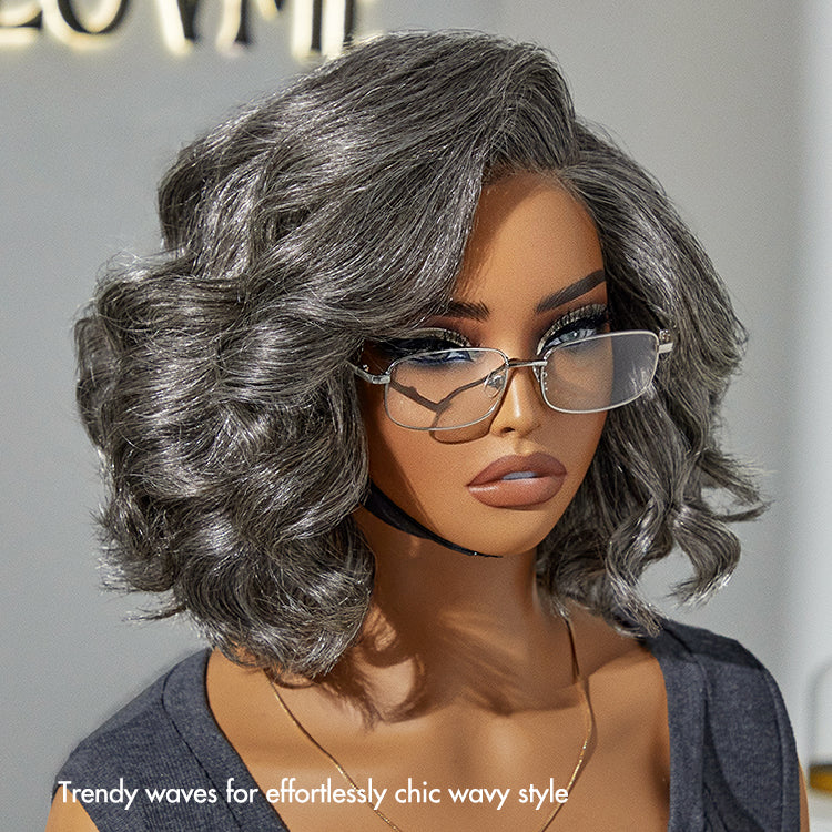 Elegant Salt & Pepper Grey Wig Loose Body Wave Glueless Minimalist Lace Short Wig Pre-Cut Lace - Image 6