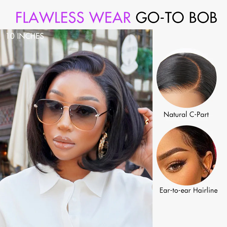 Exclusive Discount | Super Natural C Part Natural Black / Blonde Highlight Glueless Lace Bob Wig 100% Human Hair | Fits All Face Shapes - Image 3