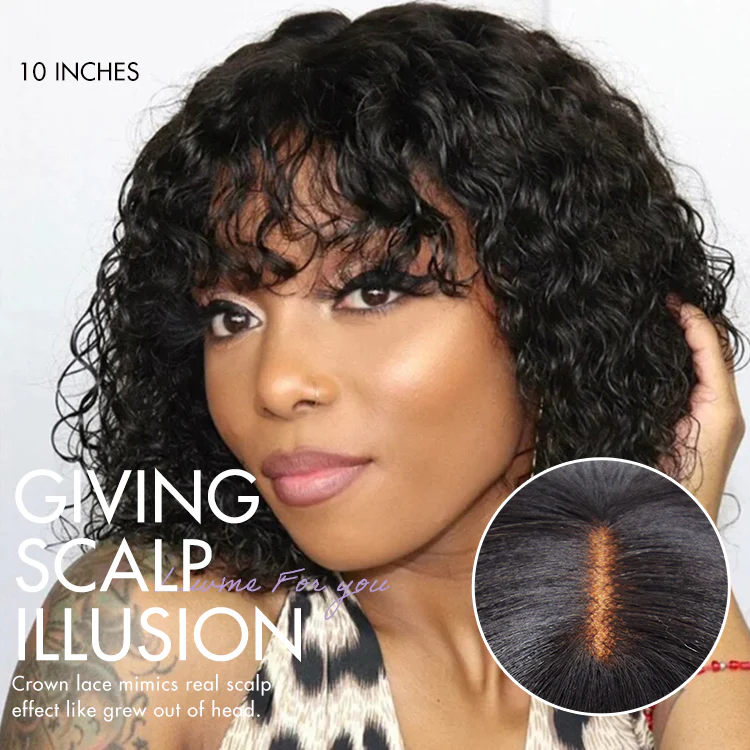 Exclusive Sale | Beginner Friendly Water Wave Minimalist Lace Glueless Short Wig with Bangs - Image 3