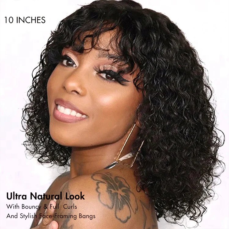 Exclusive Sale | Beginner Friendly Water Wave Minimalist Lace Glueless Short Wig with Bangs - Image 4