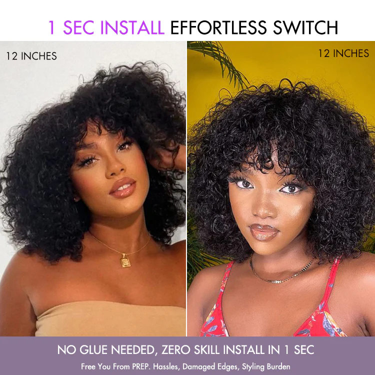 Exclusive Sale | Beginner Friendly Water Wave Minimalist Lace Glueless Short Wig with Bangs - Image 5
