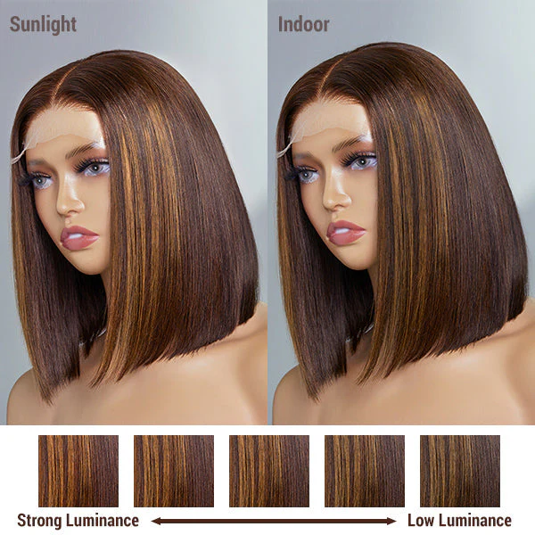 Limited Stocks | Glueless Chestnut Brown Highlights Straight 4x4 Closure Bob Wig - US Only - Image 4