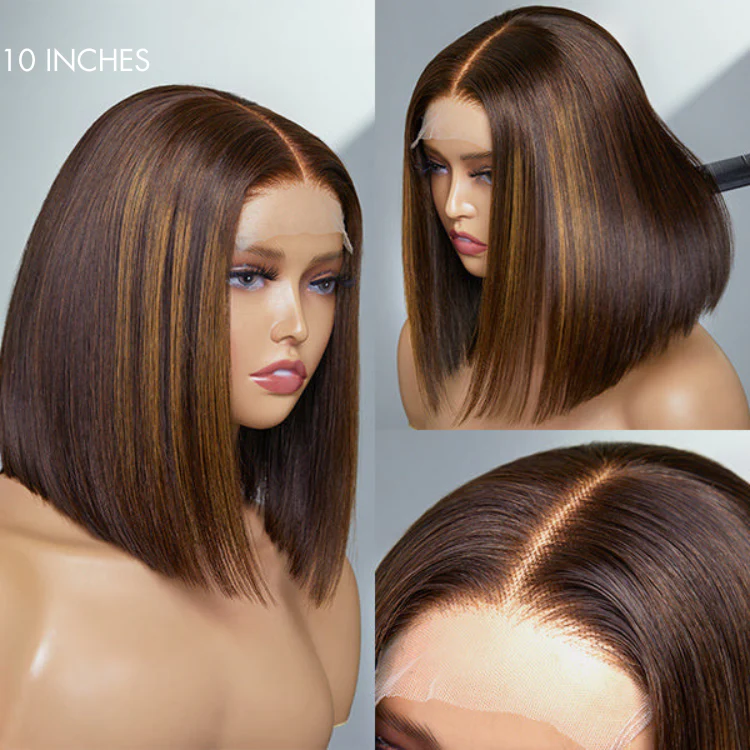 Limited Stocks | Glueless Chestnut Brown Highlights Straight 4x4 Closure Bob Wig - US Only - Image 5