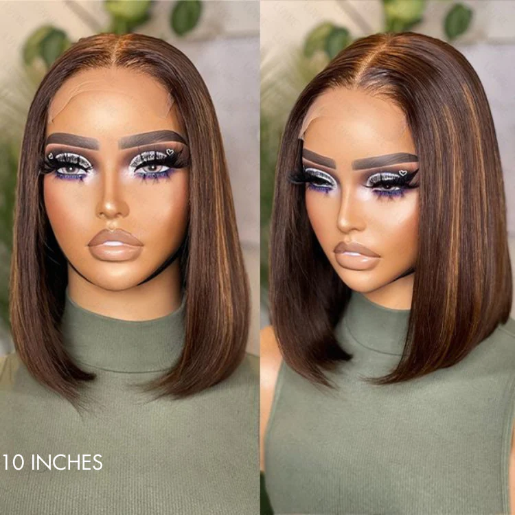 Limited Stocks | Glueless Chestnut Brown Highlights Straight 4x4 Closure Bob Wig - US Only - Image 6