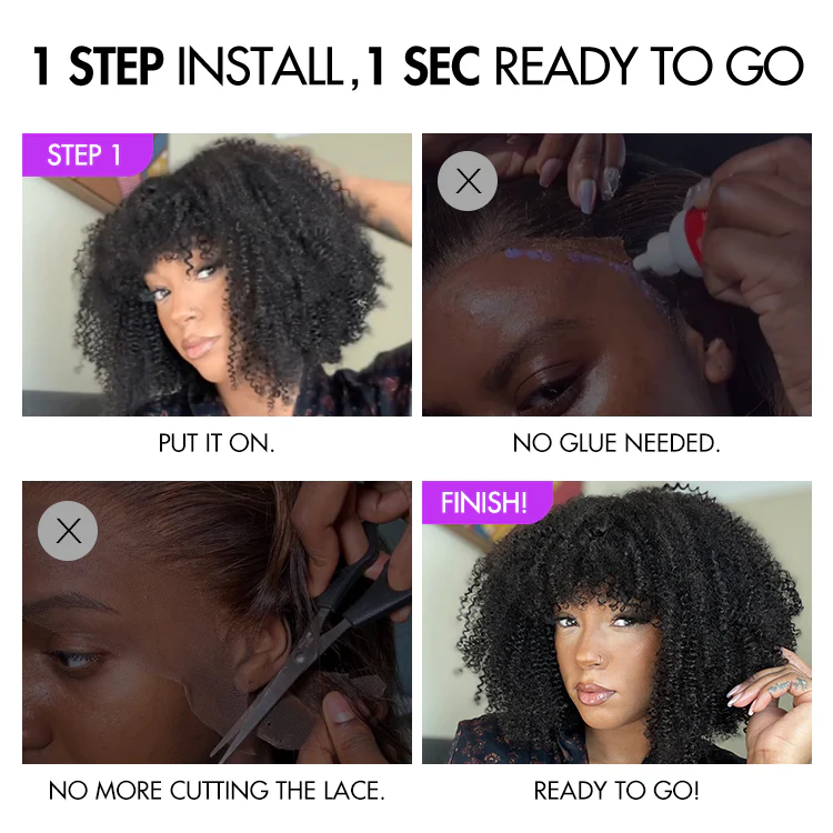 Special Deal | Ready to Go Bouncy Jerry Curl Glueless Minimalist Lace Wig with Bangs - US Only - Image 3