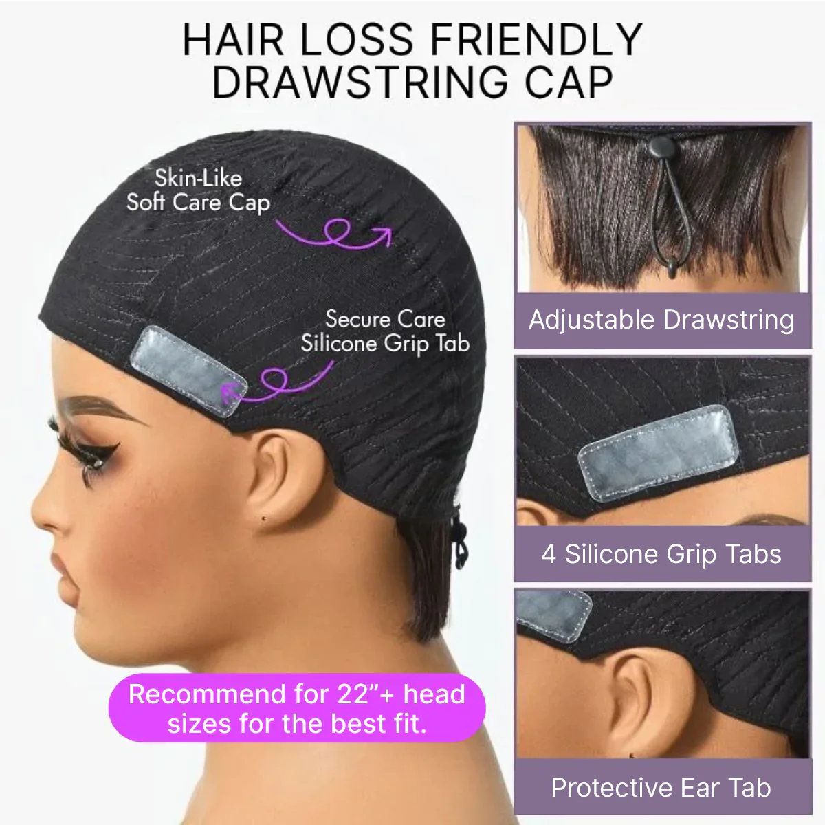 Exclusive Sale | Throw On & Go Short Cut with Bangs Wig Ultra Comfort Cotton Cap Glueless Wig Hair Loss Friendly - US Only - Image 3