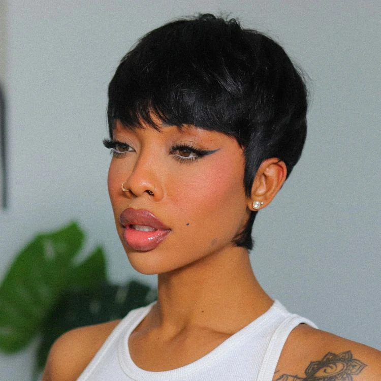 Exclusive Sale | Throw On & Go Short Cut with Bangs Wig Ultra Comfort Cotton Cap Glueless Wig Hair Loss Friendly - US Only - Image 6