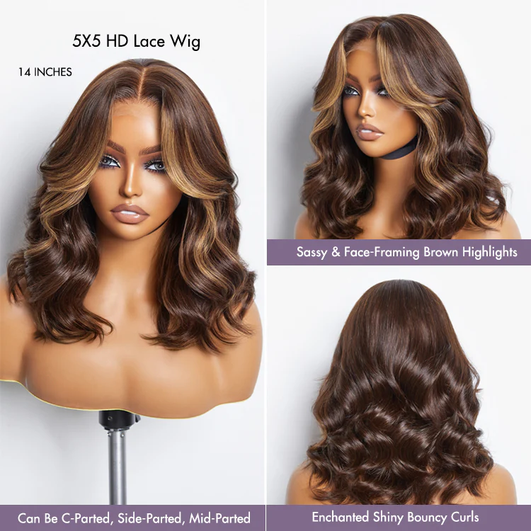 Face-Framing Brown Highlights Loose Wave Glueless 5x5 Closure HD Lace Wig - US Only - Image 4