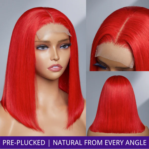 Luvme Fairycore Red Glueless 4x4 Closure Bob Wig 100% Human Hair - Image 3