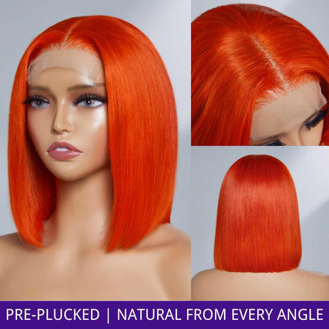 Luvme Fiery Orange Glueless 4x4 Closure Bob Wig 100% Human Hair - Image 3